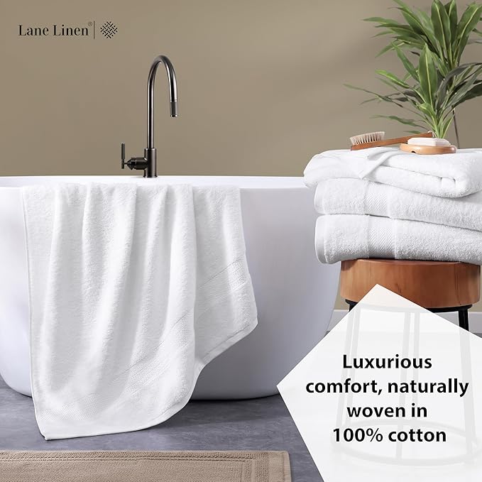 Lane Linen 100% Cotton 4 Pack Bath Sheets (35"x66") - Ring Spun, Extra Large Towel Sets - Quick Drying, Soft, Low lint & Highly Absorbent - Premium Quality Oversized Daily Use Bathroom Towels - White