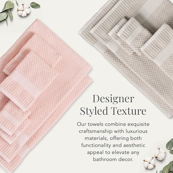 NY Loft 100% Cotton 4 Pack Bath Towel Set| Super Soft & Absorbent Quick-Dry Bath Towels 30" x 52" |Textured and Durable Cotton | Trinity Collection (4 Pack, Light Taupe)