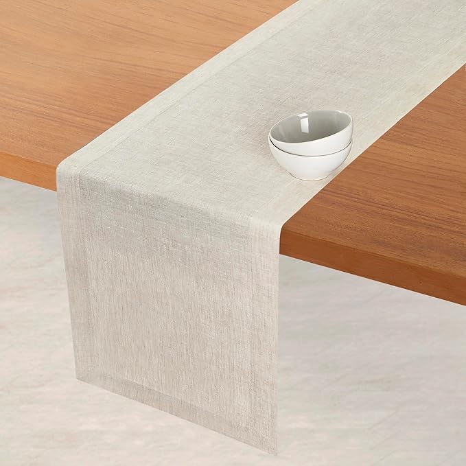 D'Moksha Homes Linen Light Natural Table Runner 108 Inches Long - 100% Pure Linen Dining Table Runner 14 x 108 Inch for Winter, Holiday, New Year - Machine Washable