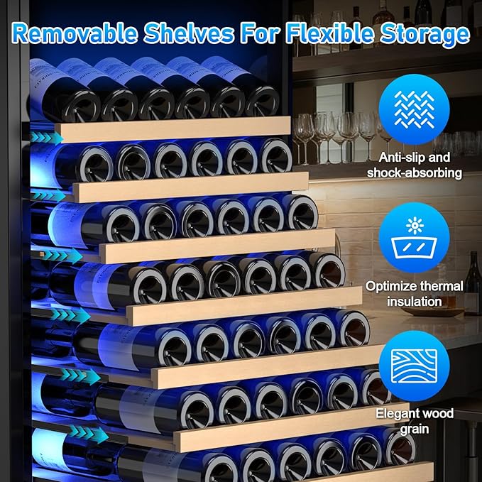 24" Wine Cooler Refrigerator Black, 24 Inch Wide Large Capacity Freestanding/Built in Wine Fridge for 176 Bottles with Safety Lock, Professional Wine Cellar with Glass Door