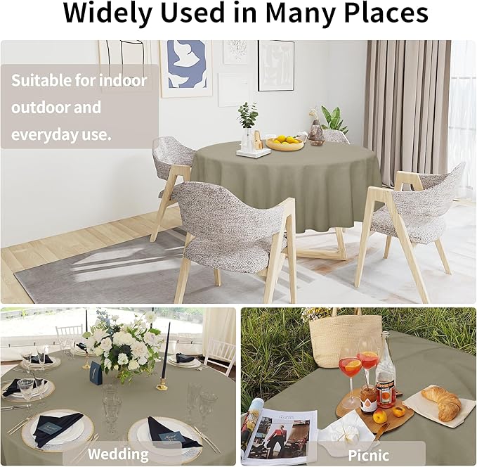 Easy-Going Faux Linen Waterproof Spill-Proof Tablecloth Stain Resistant Round Table Cloth Wrinkle Free Decorative Fabric for Kitchen, Dining, Party, Weddings, Restaurants (60 in-Round, Khaki)
