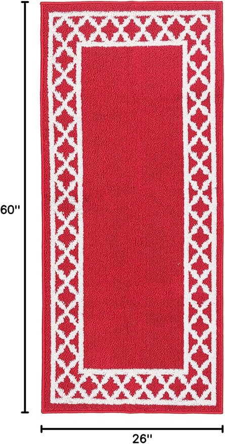 Nautica – Runner Rug | Indoor Runners for Hallways and Entry Rugs| Non-Slip and Non-Skid Entry and Kitchen Door Mat| Machine Washable Entryway Carpet Rugs |26” x 60” | Trellis Red