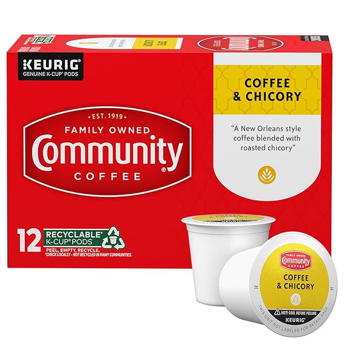 Community Coffee Coffee & Chicory 12 Count Coffee Pods, Medium-Dark Roast, Compatible with Keurig 2.0 K-cup Brewers, 12 Count (Pack of 1)