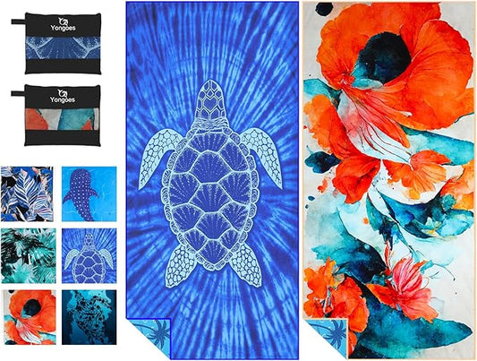 2 Pack Microfiber Lightweight Thin Beach Towel Sand Free Quick Dry Super Absorbent Large Towels for Swimming Pool Yoga Gym Travel Vacation Beach Accessories Essentials