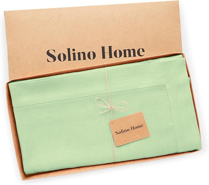 Solino Home Linen Tablecloth for Rectangle Tables 60 x 108 Inch - 100% Pure Linen Pastel Green Table Cloth - Fete, Machine Washable Cloth Tablecloth
