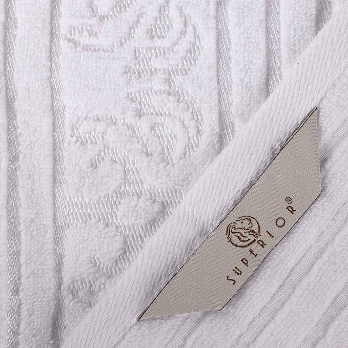 Superior Cotton 3 Piece Towel Set, Includes 1 Bath, 1 Hand, 1 Washcloth/Face Towel, Quick Dry, Home Essentials, Shower, Spa, Luxury Plush Soft Absorbent Towels, Zero Twist, Jacquard Floral, White