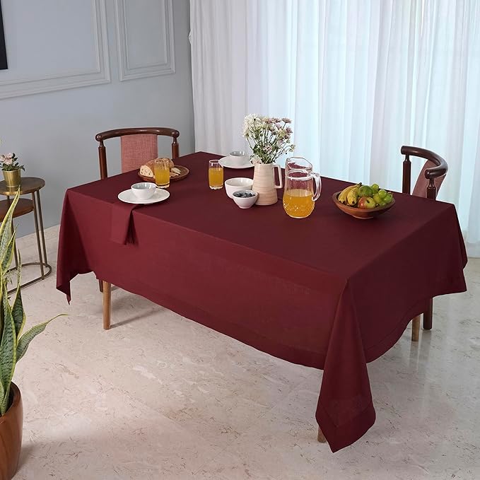D'Moksha Homes Linen Tablecloth 60 x 120 Inch - 100% Pure Linen Dark Red Table Cloth for Rectangle Tables - Machine Washable Cloth Tablecloth for Winter, Holiday, New Year