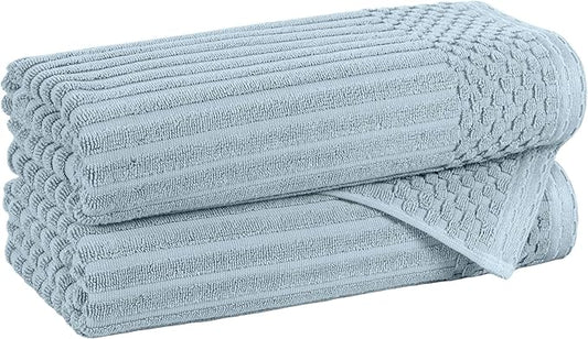 Cotton 2-Piece Solid and Ribbed Bath Towel Set, Bath Towels- 27" x 54", Slate Blue by Superior