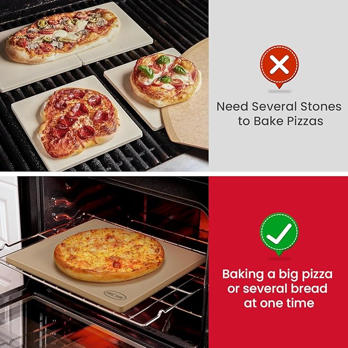 Unicook Extra Large Pizza Stone 18 Inch, Square Baking Stone for Oven and Grill, Heavy Duty Bread Pizza Pan, Thermal Shock Resistant Cooking Stoneware