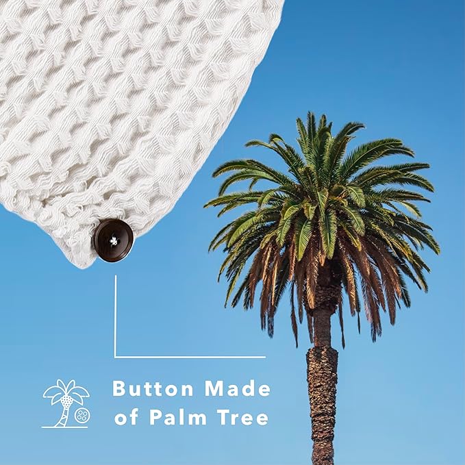 100% Organic Cotton Hair Drying Waffle Towel Wrap for Women | Absorbent & Quick Dry Head Turban for Wet Hair in Shower Sauna Spa, Extra Large for Long Straight Curly Plopping Button (White, 1 PACK)