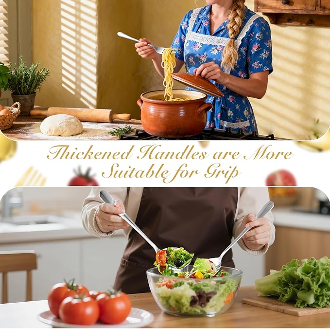 MWELLEWM 17Pcs Serving Utensils, Silver Stainless Steel Large Serving Spoons, Slotted Spoon, Fork, Tongs, Cake Pie Server, Soup Spoon Metal Buffet Banquet Cutlery Set for Parties Entertaining Catering