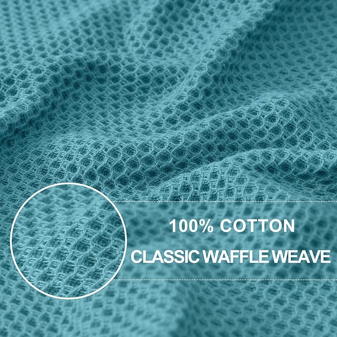Homaxy 100% Cotton Waffle Weave Kitchen Dish Towels, Ultra Soft Absorbent Quick Drying Cleaning Towel, 13 x 28 Inches, 6-Pack, Lake Blue