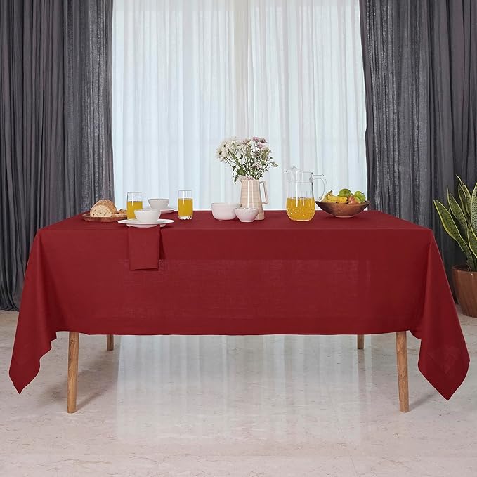 D'Moksha Homes Red Linen Tablecloth 54 x 72 Inch - 100% Pure Linen Tablecloth for Rectangle Tables - Machine Washable Table Cloth for Winter, Holiday, New Year