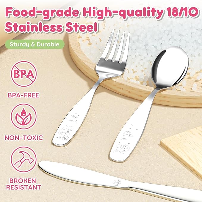 Lehoo Castle Kids Silverware, 6Pcs Toddler Utensils, Kids Utensils Includes Forks and Spoons, Knives, Toddler Silverware Stainless Steel (Insect)