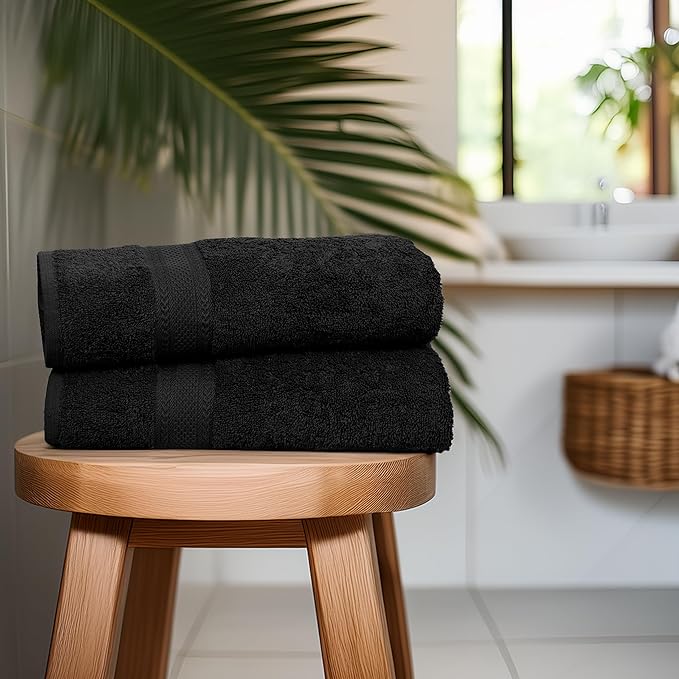 Medium Size Bath Towels Set of 6 – 100% Cotton Terry – 24" x 48" – Quick Dry, Soft & Highly Absorbent – Black Towels for Bathroom, Gym, Spa, Pool & Daily Use