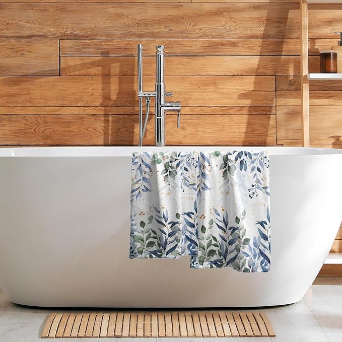 Imiss Blue Eucalyptus Leaf Bathroom Towel Watercolor Plant Leaves Kitchen Decorative Hand Towel Set of 2 Multipurpose Bath Face Washcloth 14.4 x 28.3 Inch for Gym,Spa,Hotel