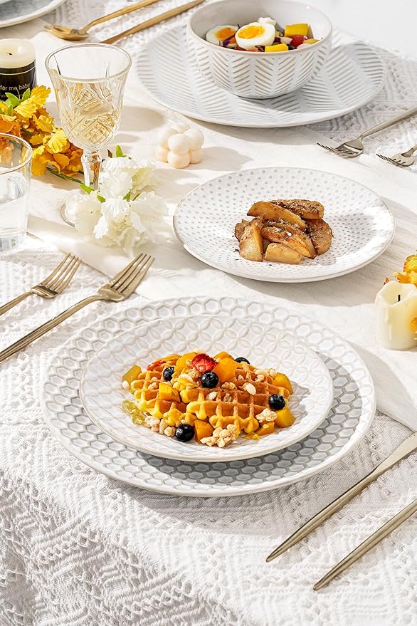 24-Piece Ceramic Dinnerware Set with Mugs,Complete Plates and Bowls Set for 6,Stylish Dish Set with Coffee Cups for Hosting, Families, & Gift Giving