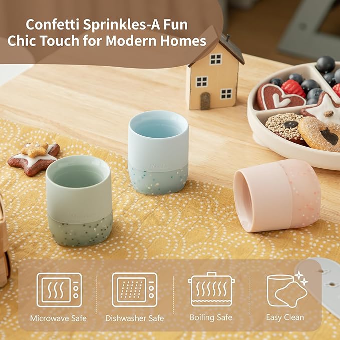 Moonkie Silicone Baby Cup 4 Months+ | Tiny Open Training Cup for Infants with Confetti Sprinkles | Baby-Led Weaning Essential | 2 oz (Blush, 1 Pack)