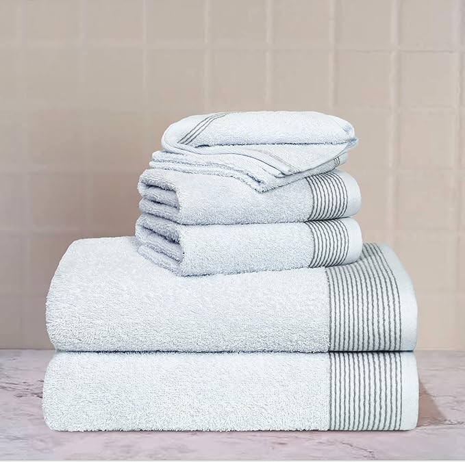 BELIZZI HOME 100% Cotton Ultra Soft 6pcs Towel Set, Includes 2 Bath, 2 Hand & 2 Wash Towels - White, Quick Dry, Compact, Highly Absorbent