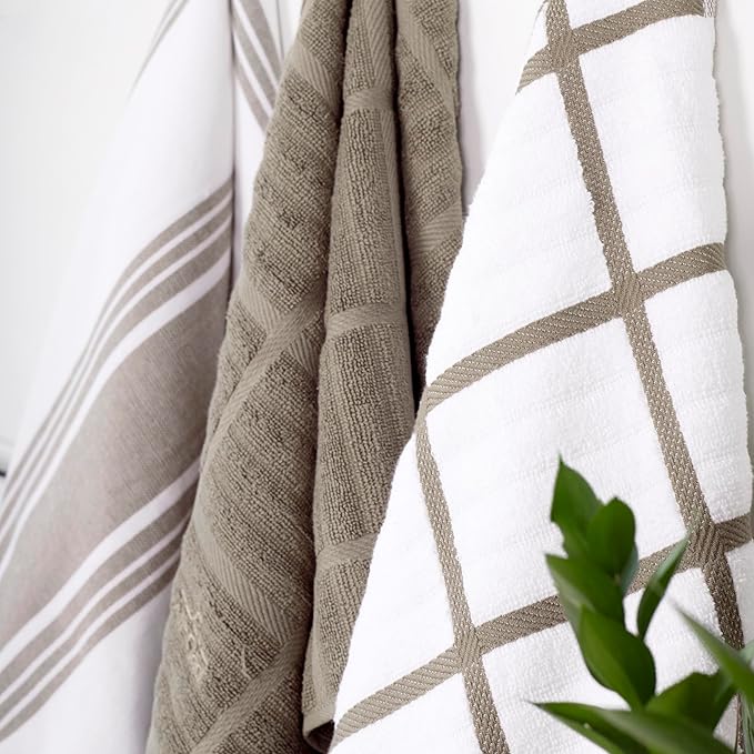 All-Clad Checked Kitchen Towel: Highly Absorbent, Super Soft Long Lasting - 100% Cotton, 17"x30" Tea Towel for Cleaning & Drying Dishes, Pans, Glassware, or Countertops, (1-Pack), Mushroom