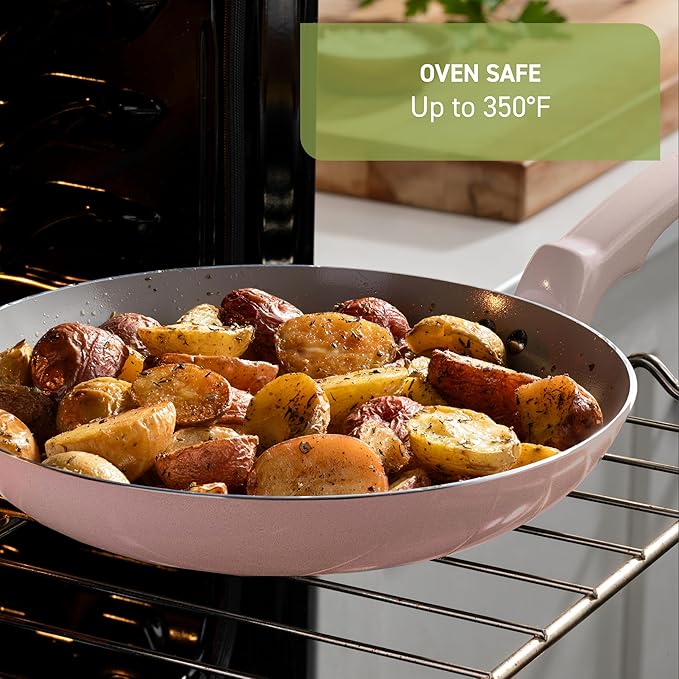 T-Fal Refresh Ceramic Nonstick Cookware Set, 20-Piece, Oven Safe to 350°F, Stockpot, Ceramic Pots and Pans Set, Frying Pans, Griddle, Utensils, Sand Beige