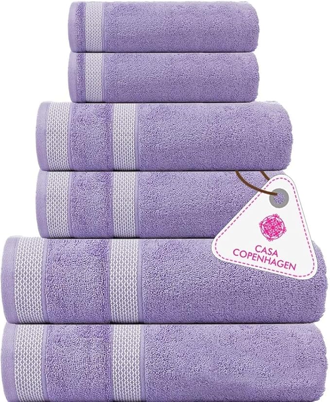 CASA COPENHAGEN Solitaire Designed in Denmark 600 GSM Hotel & Spa Decorative Kitchen & Bathroom Egyptian Cotton 6 Piece Towel Set, Includes 2 Bath Towels 2 Hand Towels 2 Washcloths – Purple Rose