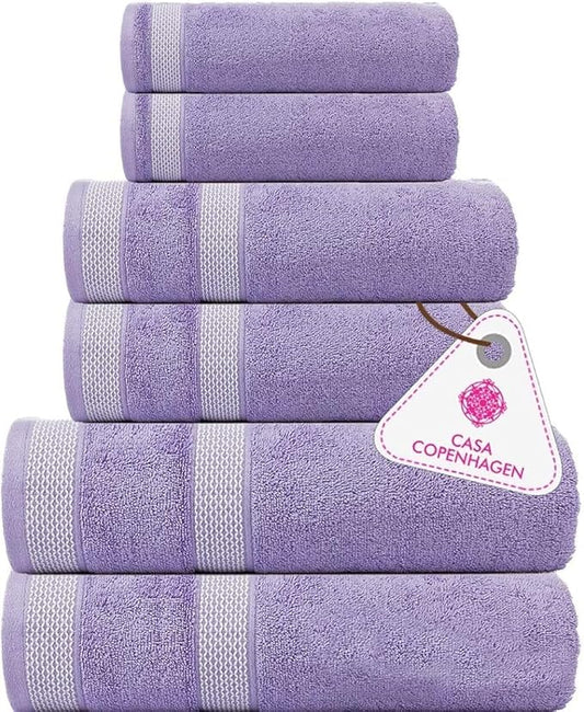 CASA COPENHAGEN Solitaire Designed in Denmark 600 GSM Hotel & Spa Decorative Kitchen & Bathroom Egyptian Cotton 6 Piece Towel Set, Includes 2 Bath Towels 2 Hand Towels 2 Washcloths – Purple Rose