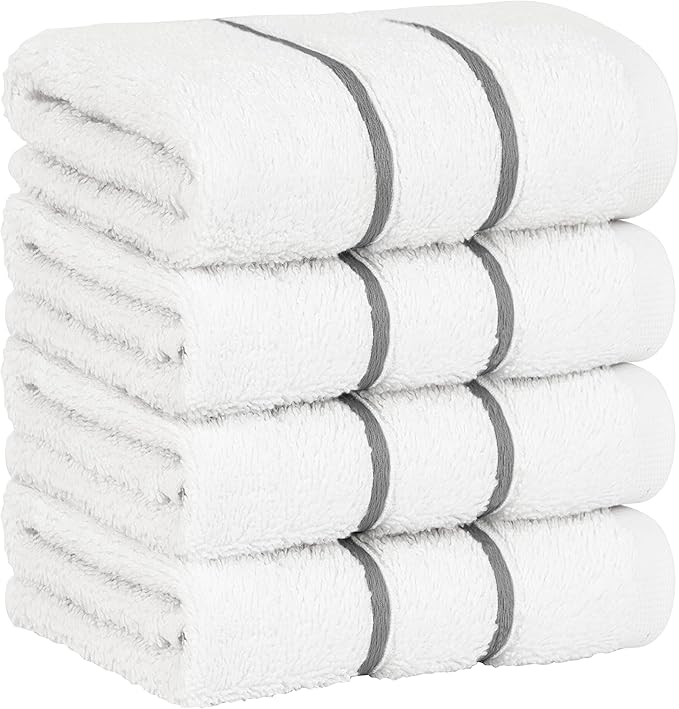 4 Packed White Washcloth Set, 100% Turkish Cotton Washcloths Washrags, Small Hand Face Towels for Bathroom and Kitchen, Dark Gray