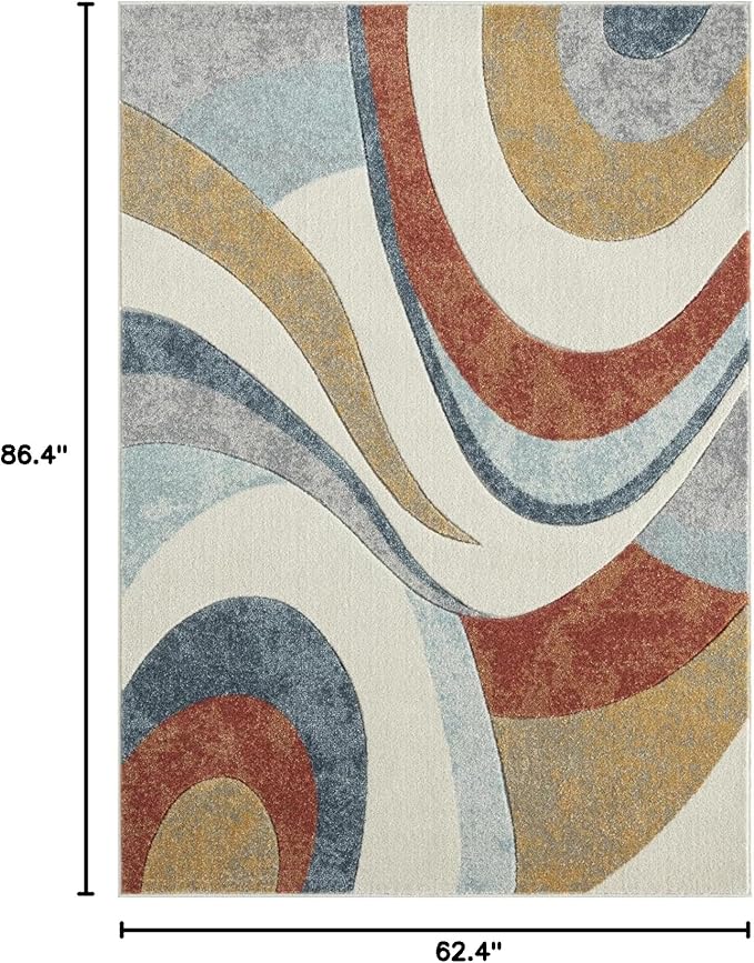 Home Dynamix Tribeca Slade Contemporary Abstract Area Rug, Blue/Rust, 5'2"x7'2"