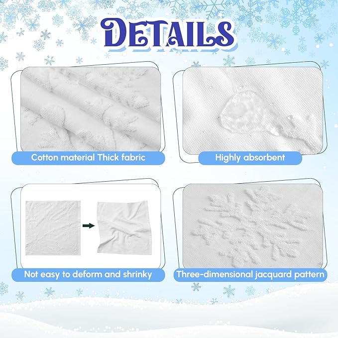 Peryiter 6 Pack Cotton 3D Christmas Snowflake Bath Towels Set White Winter Towels for Bathroom, Soft and Absorbent, Contains 2 Bath Cloth, 2 Hand Cloth and 2 Washcloths