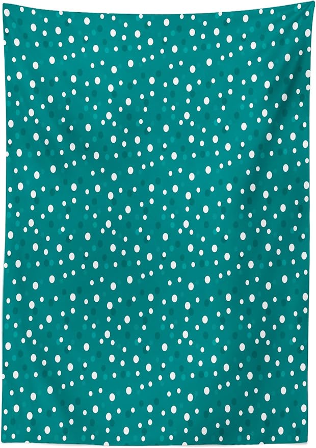 Ambesonne Retro Tablecloth, Nostalgic White Polka Dots Pattern with Little Color Droplets Oval Forms Abstract Artwork, Rectangular Table Cover for Dining Room Kitchen Decor, 60" X 90", Teal