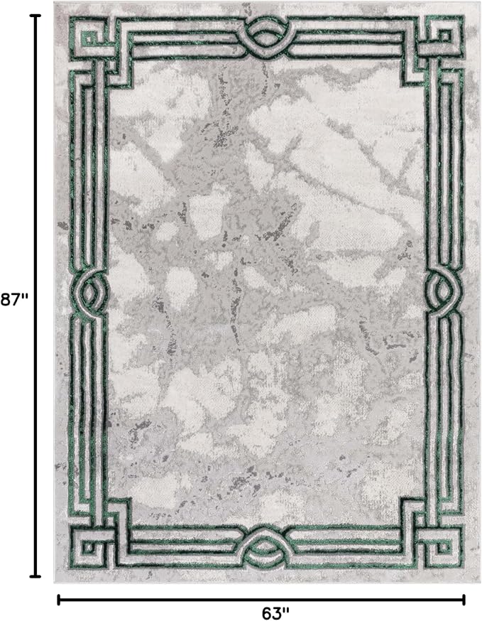 Well Woven Lezlee Abstract Modern 5'3" x 7'3" Area Rug - Emerald Green Marble Border - for Living Room, Dining Room, Bedroom