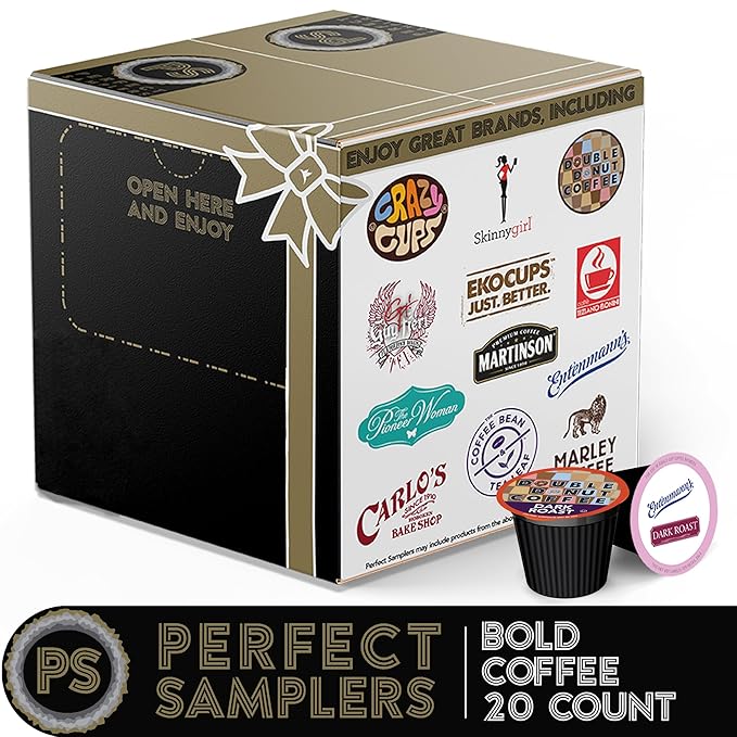 Crazy Cups Perfect Samplers Coffee Pods Variety Pack, Bold and Dark Roast Coffee, Single Serve Cups for Keurig K-Cup Machines - Robust Assortment, 20 Count