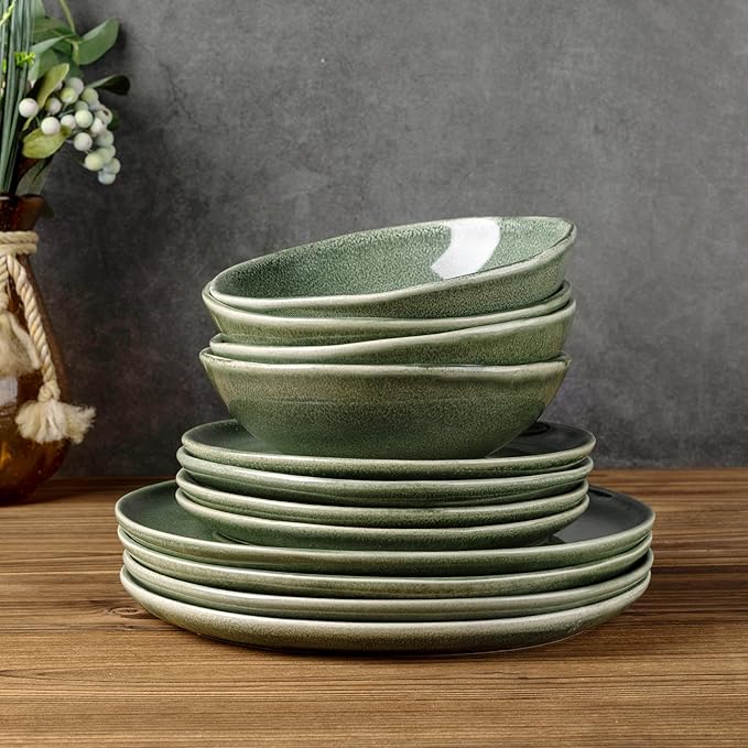 AmorArc Ceramic Dinnerware Sets,Handmade Reactive Glaze Stoneware Plates and Bowls Set,Highly Chip and Crack Resistant | Dishwasher & Microwave Safe Dishes Set,Service for 8 (24pc)