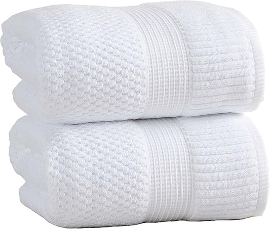 NY Loft 100% Cotton 2 Pack Bath Sheet Towel Set | Absorbent Quick-Dry Oversize Bath Towels | Textured and Durable Cotton | Bright White