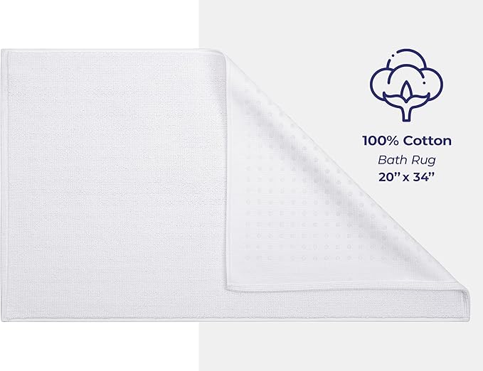 American Soft Linen Bath Rug, 20 in 34 in 100% Cotton Bath Mats Rugs for Bathroom, Slip Reducer Washable Shaggy Form Area Rugs, White Bath Rug
