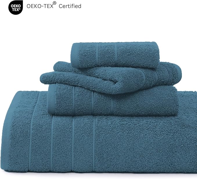 Casa Platino 100% Cotton Luxury Bath Towel Set - 18 Pieces - Ring Spun, Soft, Quick Dry & Extra Absorbent - 6 Bath, 6 Washcloths, 6 Bathroom Hand Towels - Minimal Lint After 3 Washes - Steel Blue