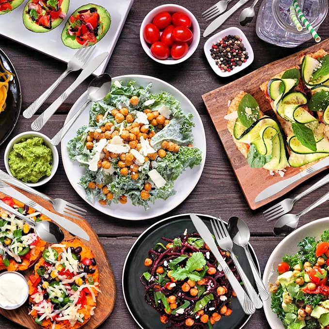 Minatee 201 Pcs Thin Silverware Set Stainless Steel Flatware Sets Service for 67 Silver Cutlery Set Serving Utensils Sits Includes Knife Fork Spoon for Kitchen Dinner Table