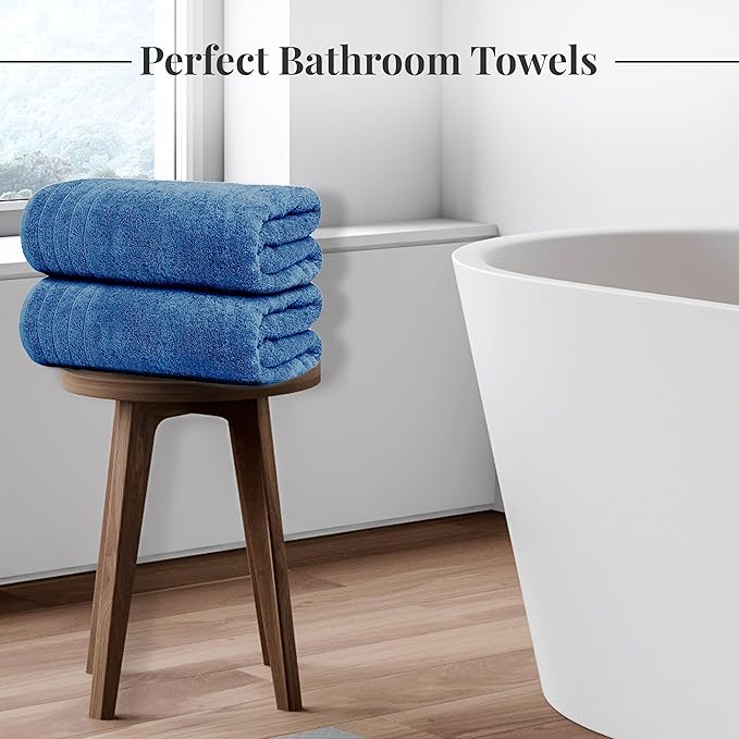 Tens Towels Pack of 4 Extra Large Bath Towels 30 x 60 Inches, 100% Cotton, Larger & Lighter Weight, Quicker to Dry, Super Soft and Absorbent, Perfect for Bathroom, Blue