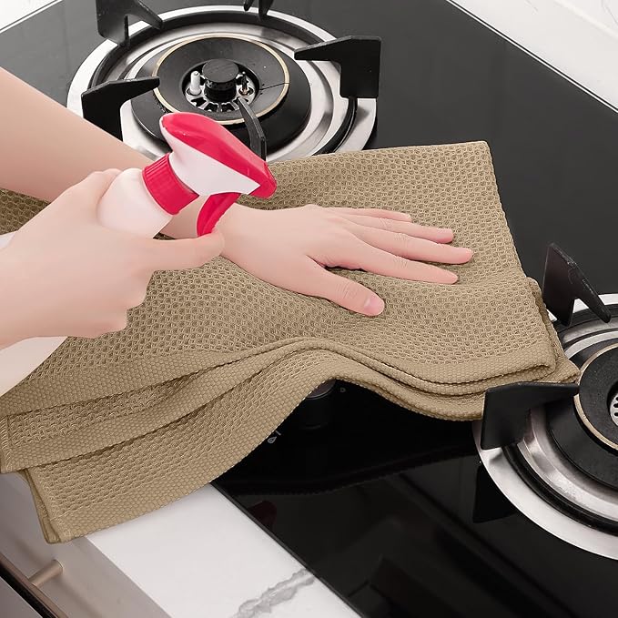 Homaxy 100% Cotton Waffle Weave Kitchen Dish Towels, Ultra Soft Absorbent Quick Drying Cleaning Towel, 20x28 Inches, 4-Pack, Tan