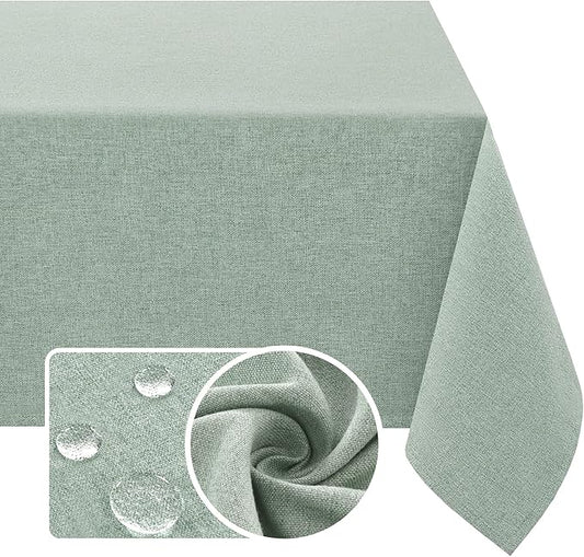 H.VERSAILTEX Linen Textured Tablecloth 60 x 60 Waterproof Decorative Table Cloth Spill-Proof Linen Look Cover for Party Table Extra Soft and Thick Fabric Wrinkle Free, Heather Sage