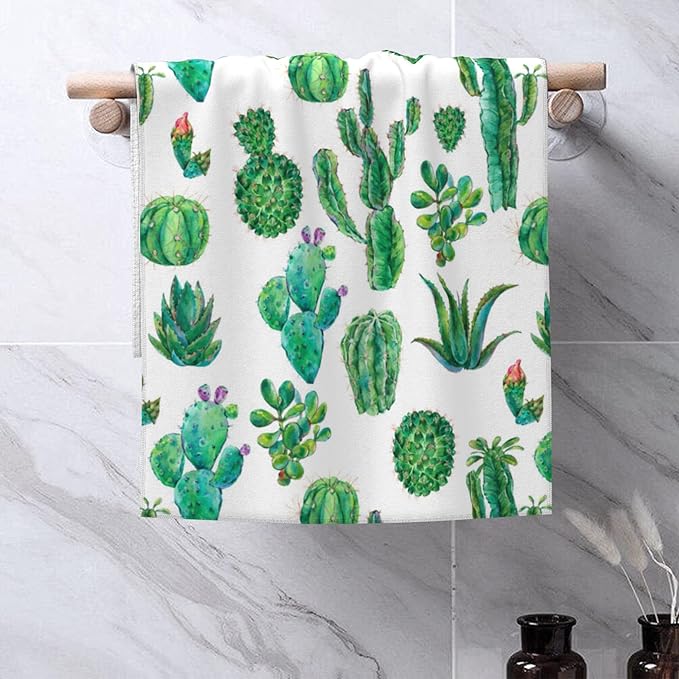 Watercolor Cactus Hand Towel for Bathroom Set of 2 Hand Bath Towels Soft Absorbent Decorative Towels for Bathroom Kitchen Yoga Home Decor 14 x 28 in