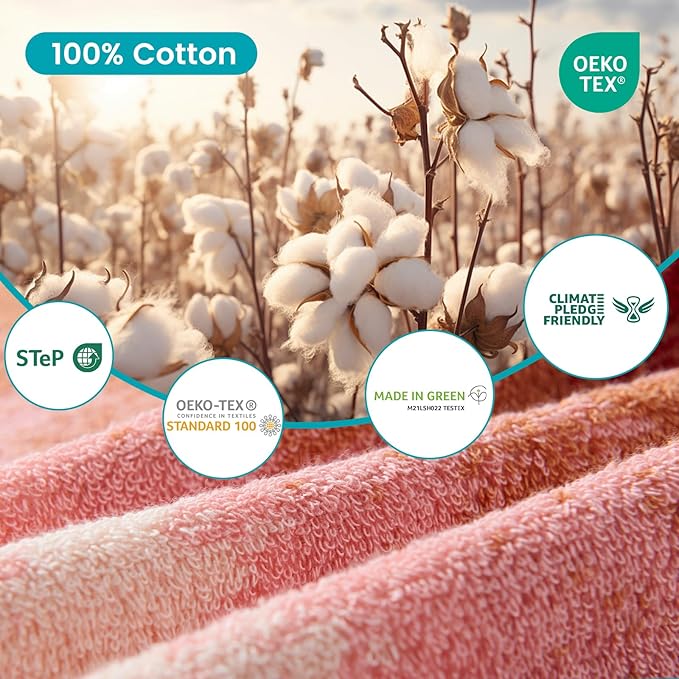 SEMAXE 12-Piece Family Bathroom Towel Set - 100% Cotton, 4 Bath Towels, 4 Hand Towels, 4 Washcloths, Ultra-Soft and Super Absorbent, Lighter Weight