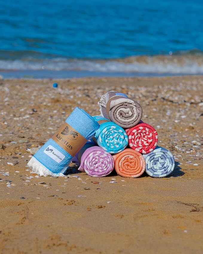 Turkish Beach Towel - 100% Organic Cotton - Soft, Quick-Dry, Sand Proof, Prewashed - Lightweight & Oversized for Beach, Pool, Yoga, Bath, Travel, Gym, Throw - Aegean (Turquoise)