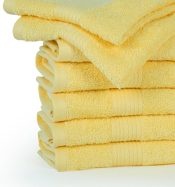 Ample Decor Washcloths Pack of 200 12 X 12 Inch 100% Cotton 600 GSM, Soft Absorbent and Reusable Fingertip Towels, Ideal for Bathroom and Powder Room - Yellow
