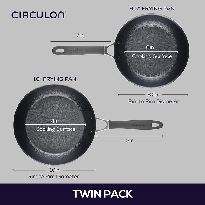 Circulon A1 Series with ScratchDefense Technology Nonstick Induction Frying Pans/Skillet Set, 8.5 Inch and 10 Inch - Graphite, Skillet Set (8.5" & 10")