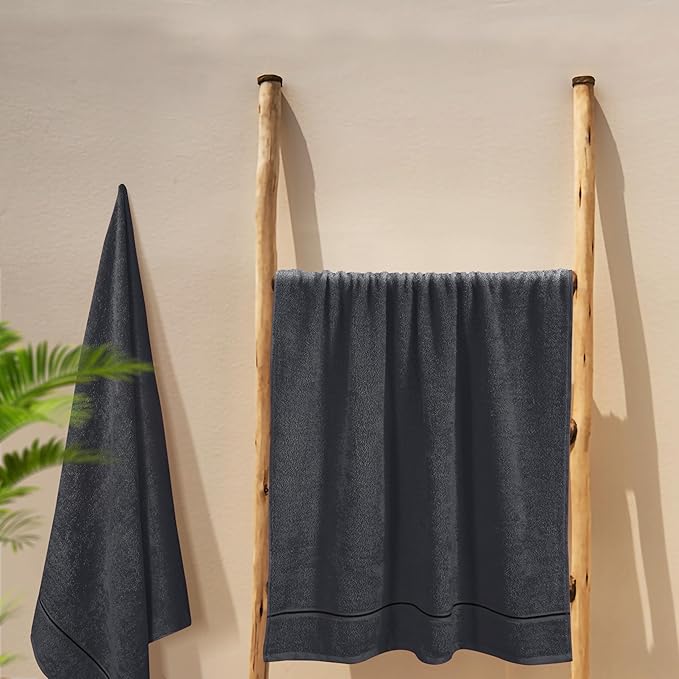 MyOwn Cotton 2 Pack Oversized Bath Towel Set 28x55 inches, Large Bath Towels, Ultra Absorbant Compact Quickdry & Lightweight Towel, Ideal for Gym Travel Camp Pool - Charcoal Grey