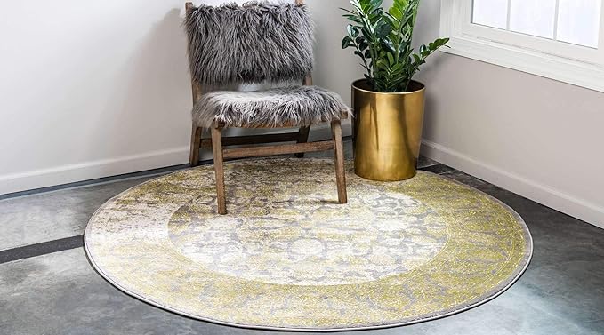 Unique Loom Traditional Classic Intricate Design Distressed Vintage Detail, Area Rug, 8' 0" x 8' 0", Light Green/Gray