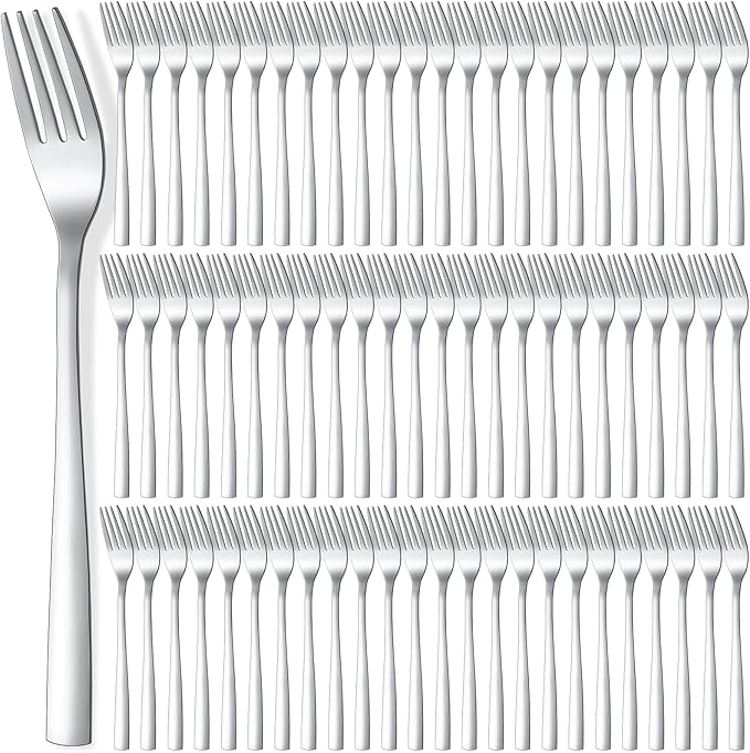 Minatee 100 Pieces Dinner Forks Bulk Set 8 Inches Stainless Steel Metal Forks Silverware Flatware Mirror Polished Salad Cutlery for Home Kitchen Restaurant Eating Silverware Utensils