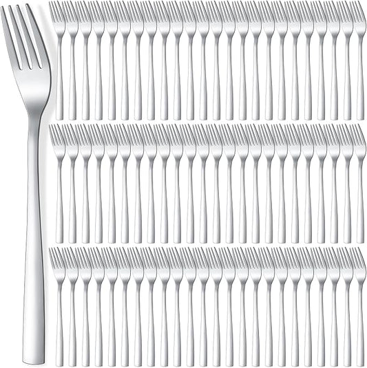 Minatee 100 Pieces Dinner Forks Bulk Set 8 Inches Stainless Steel Metal Forks Silverware Flatware Mirror Polished Salad Cutlery for Home Kitchen Restaurant Eating Silverware Utensils